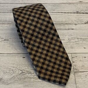 E G Cappelli Tie Mens Tan Multi Tartan Plaid Silk Wool Italy Rare Classic Formal